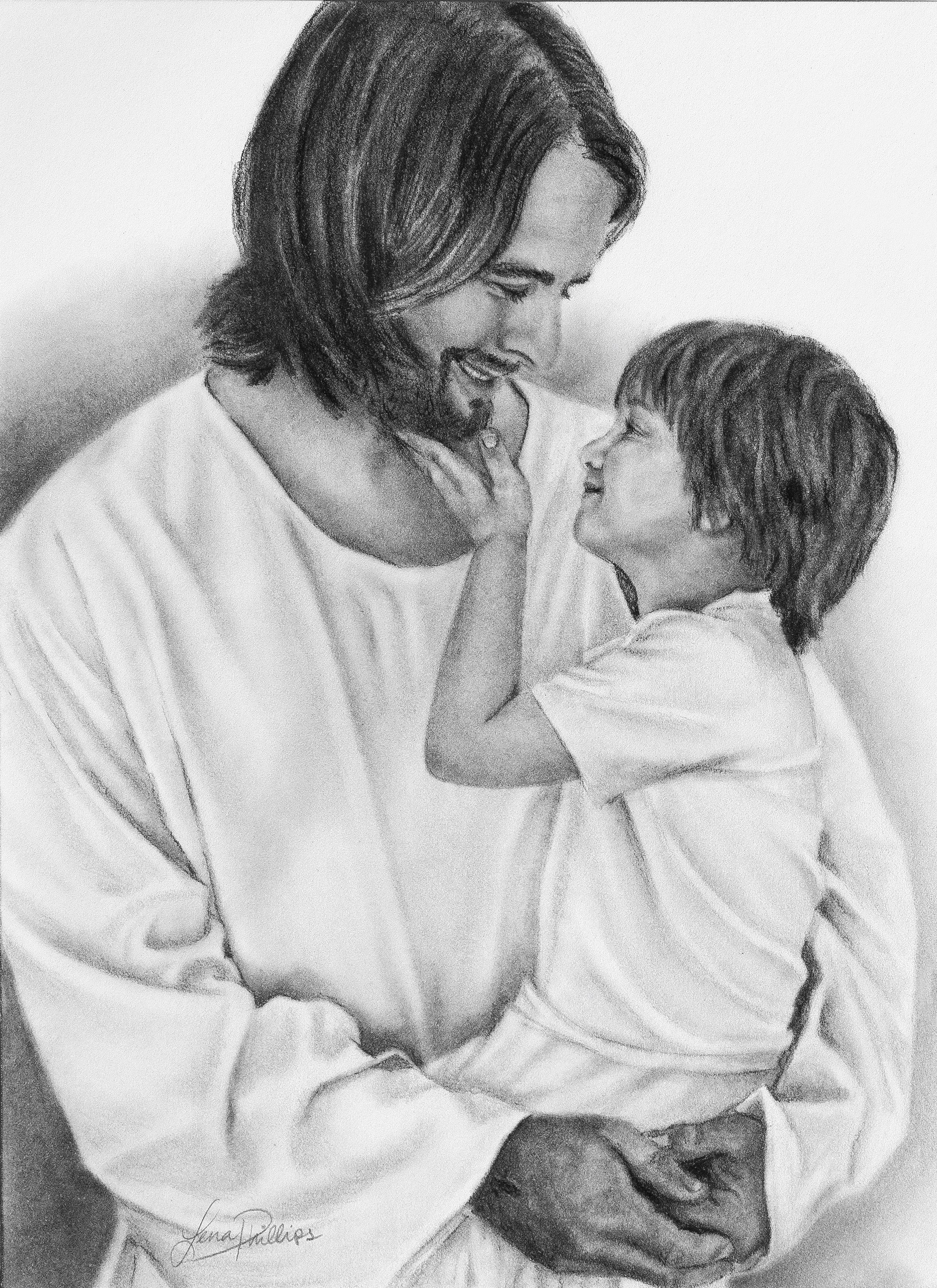 pencil drawings of jesus with children